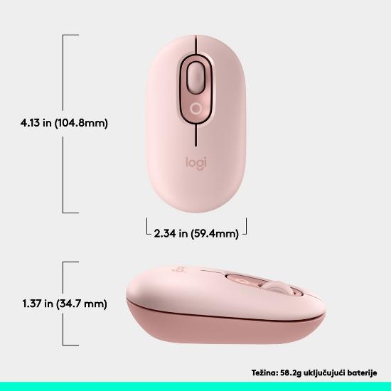 Miška LOGITECH POP, optički, bežični, USB, BT, 1000dpi, rozi