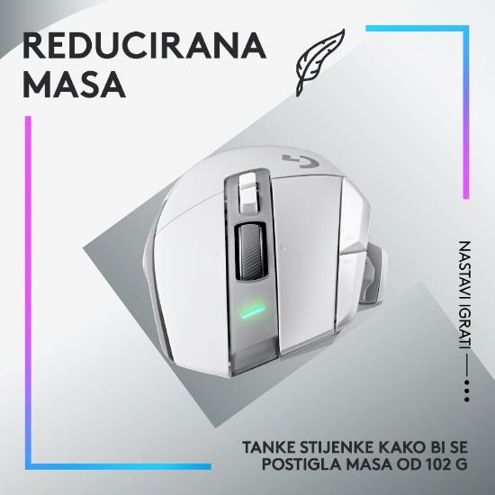 Miška LOGITECH Gaming G502 X Lightspeed, optički, 25000dpi, bežični, beli, USB