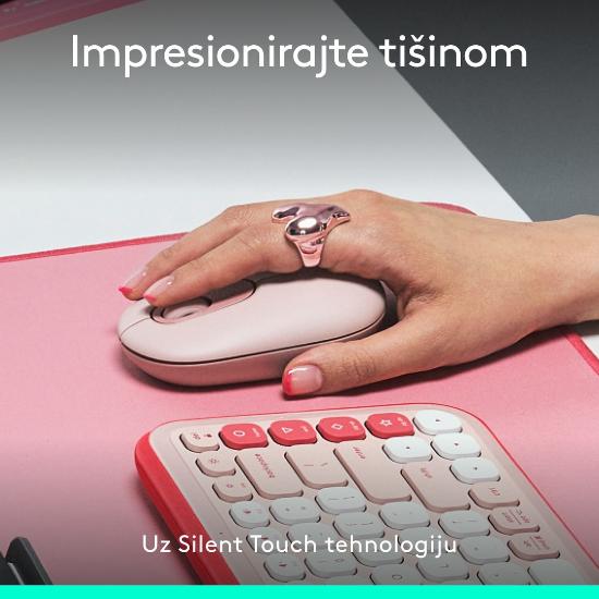 Miška LOGITECH POP, optički, bežični, USB, BT, 1000dpi, rozi