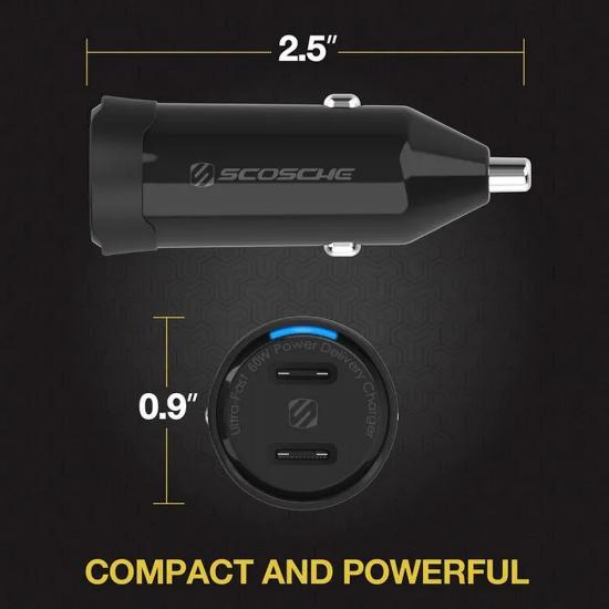 Auto punjač SCOSCHE PowerVolt PD60, dual port 60W USB-C, PPS
