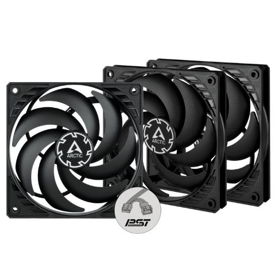 Ventilator ARCTIC P12 Slim PWM PST, 120mm, 2100 okr/min, 3 pack, črni