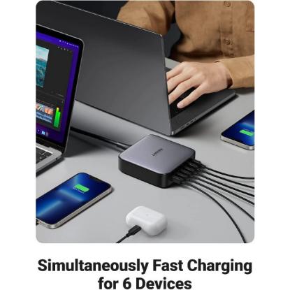 Kućni punjač UGREEN, 200W GaN II, 2XUSB-A, 4XUSB-C, crno-sivi