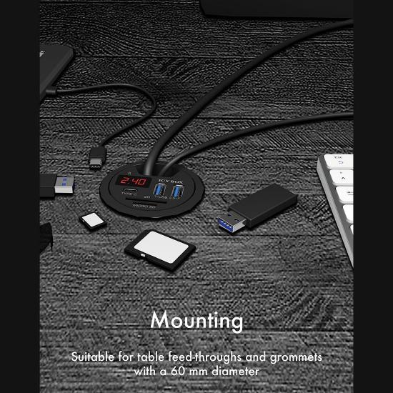 USB HUB ICY BOX IB-HUB1404, ugradbeni, USB-A na 2x USB-A 3.0, USB-C, SD/microSD