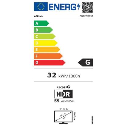 Gaming monitor 34" ASROCK PG34WQ15R3A, UWQHD, VA, 165Hz, 1ms, 550cd/m2, FreeSync, ukrivljen, zvočnici, črni