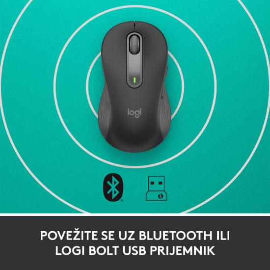Miška LOGITECH M650 L, za ljevake, bežični, optički, 4000dpi, USB, BT, črni