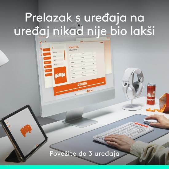 Miška LOGITECH POP, optički, bežični, USB, BT, 1000dpi, lila-beli