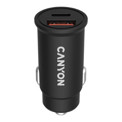 Auto punjač CANYON C-20-03, USB-A, USB-C, QC 3.0, PD, crni