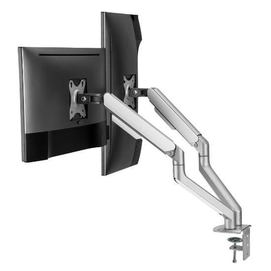 Stalak za monitor WHITE SHARK GMS-3208 Neferites II, stolni, do 32", za 2 monitora, srebrni