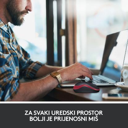 Miška LOGITECH M185, optički, bežični, 1000dpi, crno-rdeči