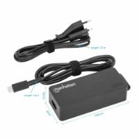 Punjač za laptop MANHATTAN, 65W, USB-C, crni