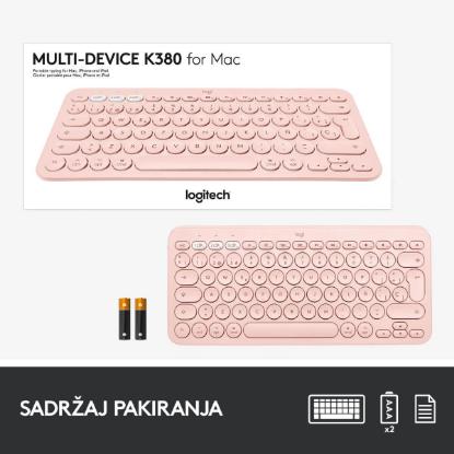 Tipkovnica LOGITECH K380, BT, kompaktna, za Mac, roza