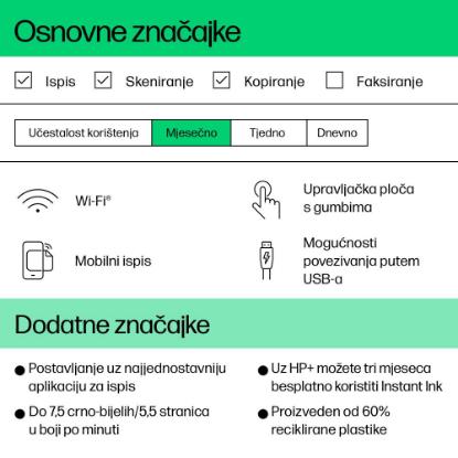 Multifunkcijski Tiskalnik HP DeskJet 2820e, 588K9B, Tiskalnik/scanner/copy, 1200dpi, Wi-Fi, USB, Instant Ink, beli