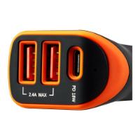 Auto punjač CANYON C-08, 2xUSB-A, USB-C, crno-narančasti