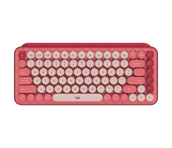 Tipkovnica LOGITECH POP Keys, mehanička, brezžična, US Layout, USB, crveno/roza