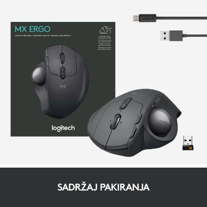 Miška LOGITECH MX Ergo, optički, trackball, bežični, USB, sivi