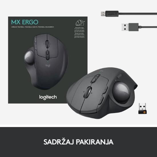 Miška LOGITECH MX Ergo, optički, trackball, bežični, USB, sivi