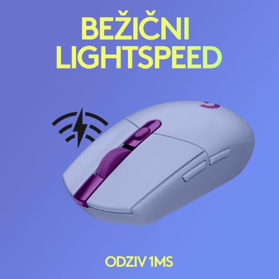Miška LOGITECH Gaming G305 Lightspeed, bežični, optički, 12000dpi, lilac, USB