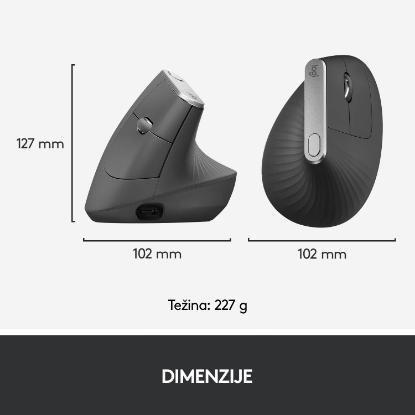Miška LOGITECH MX Vertical Advanced Ergonomic, optički, bežični, USB, črni