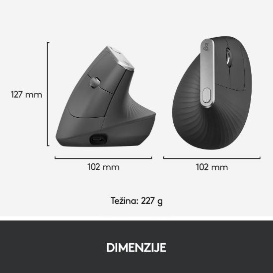 Miška LOGITECH MX Vertical Advanced Ergonomic, optički, bežični, USB, črni
