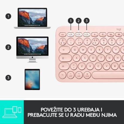 Tipkovnica LOGITECH K380, BT, kompaktna, za Mac, roza
