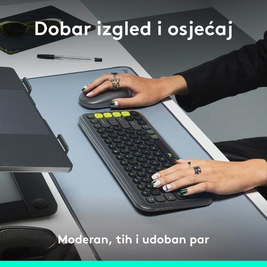 Tipkovnica + miška LOGITECH POP Icon Combo, brezžična, US Layout, BT, sivo-zelena