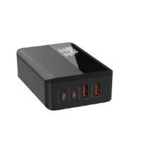 Kućni punjač LDNIO A4809C GaN 100W, PD 3.0, QC 4.0, 2x USB-C, 2x USB-A, LED zaslon, naponski kabel, crni