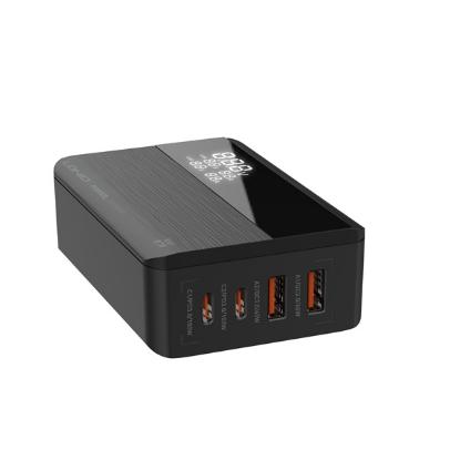 Kućni punjač LDNIO A4809C GaN 100W, PD 3.0, QC 4.0, 2x USB-C, 2x USB-A, LED zaslon, naponski kabel, crni