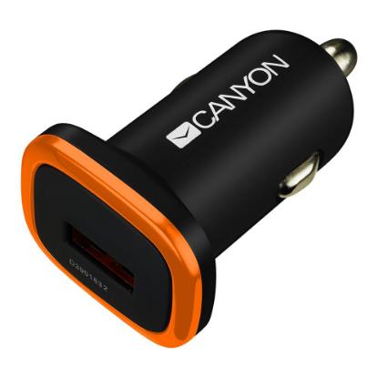 Auto punjač CANYON C-01, USB-A, crno-narančasti