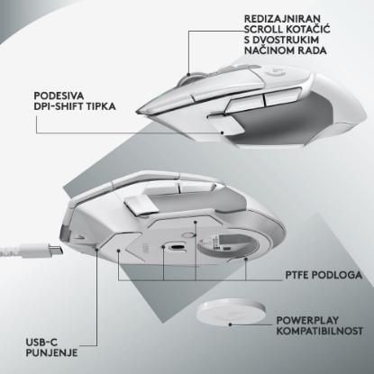 Miška LOGITECH Gaming G502 X Lightspeed, optički, 25000dpi, bežični, beli, USB