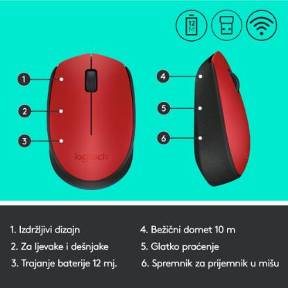 Miška LOGITECH M171, optički, bežični, rdeči