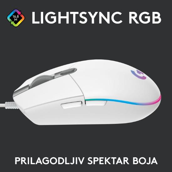 Miška LOGITECH Gaming G102 Lightsync, optički, 8000dpi, beli, USB