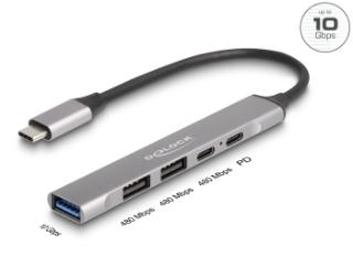 USB HUB DELOCK, USB-C na 2 USB-A 2.0, 1 USB-A 3.2 Gen 2, 1 USB-C 2.0, 1 USB-C 3.2 Gen 2