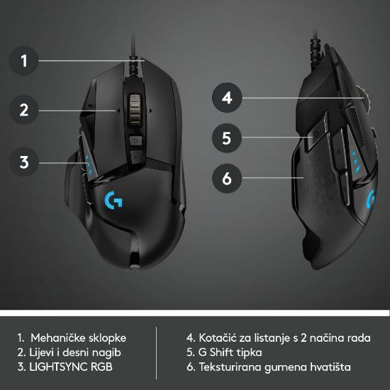Miška LOGITECH Gaming G502 Hero RGB, optički, 25600dpi, črni, USB