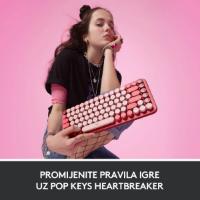 Tipkovnica LOGITECH POP Keys, mehanička, brezžična, US Layout, USB, crveno/roza
