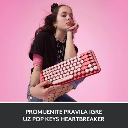 Tipkovnica LOGITECH POP Keys, mehanička, brezžična, US Layout, USB, crveno/roza
