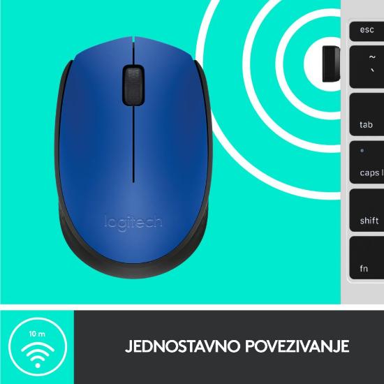 Miška LOGITECH M171, optički, bežični, modri