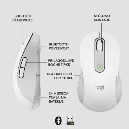 Miška LOGITECH M650 L, za ljevake, bežični, optički, 4000dpi, USB, BT, beli