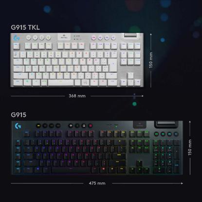 Tipkovnica LOGITECH Gaming G915 TKL Tenkeyless Lightspeed,Tactile switch, RGB, mehanička, brezžična, UK Layout, USB, bela