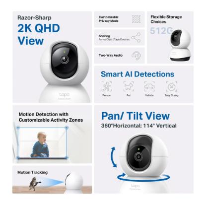 Mrežna nadzorna kamera TP-LINK Tapo C220, 2K, unutarnja, WiFi, Pan/tilt, senzor pokreta, noćno snimanje