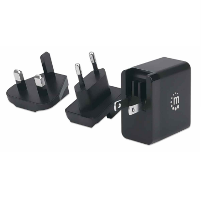 Putni punjač MANHATTAN GaN Tech 65W, USB-C PD, za EU/UK/US, crni