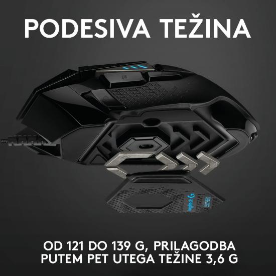 Miška LOGITECH Gaming G502 Hero RGB, optički, 25600dpi, črni, USB