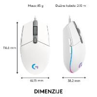 Miška LOGITECH Gaming G102 Lightsync, optički, 8000dpi, beli, USB