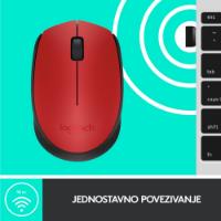 Miška LOGITECH M171, optički, bežični, rdeči