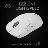 Miška LOGITECH Pro X Superlight, bežični, optički, 25600dpi, beli, USB