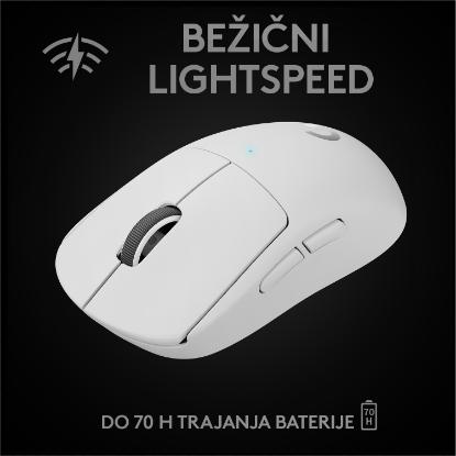 Miška LOGITECH Pro X Superlight, bežični, optički, 25600dpi, beli, USB