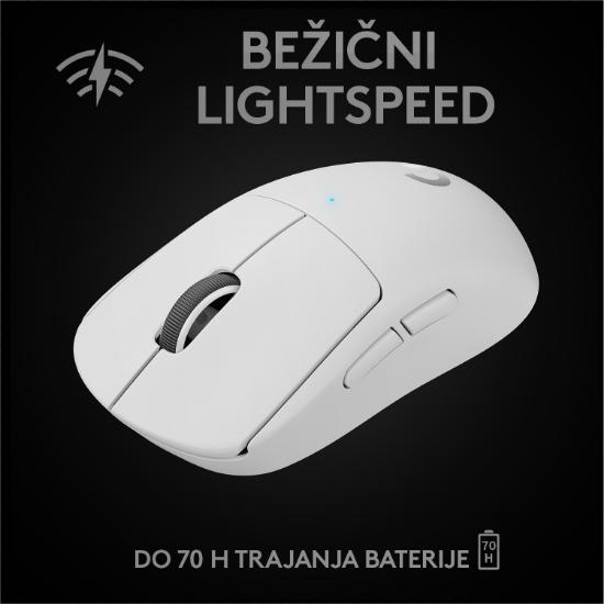 Miška LOGITECH Pro X Superlight, bežični, optički, 25600dpi, beli, USB
