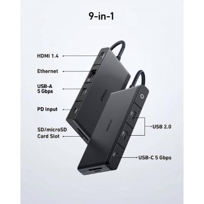 Docking station ANKER 552, USB-C na 3x USB-A, 1x USB-C, 1x RJ45, 1x HDMI 1.4, MicroSD, PD 85W, crni