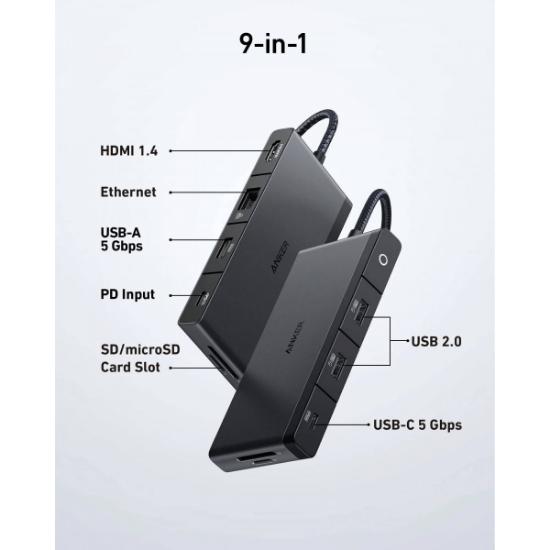 Docking station ANKER 552, USB-C na 3x USB-A, 1x USB-C, 1x RJ45, 1x HDMI 1.4, MicroSD, PD 85W, crni