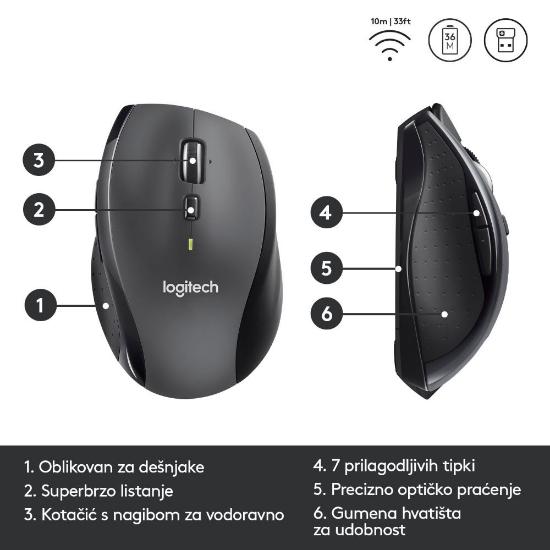 Miška LOGITECH M705, laserski, bežični, Unifying receiver USB, sivi