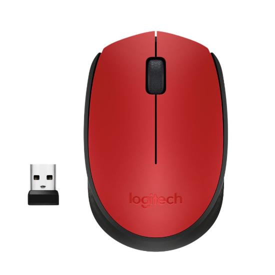 Miška LOGITECH M171, optički, bežični, rdeči